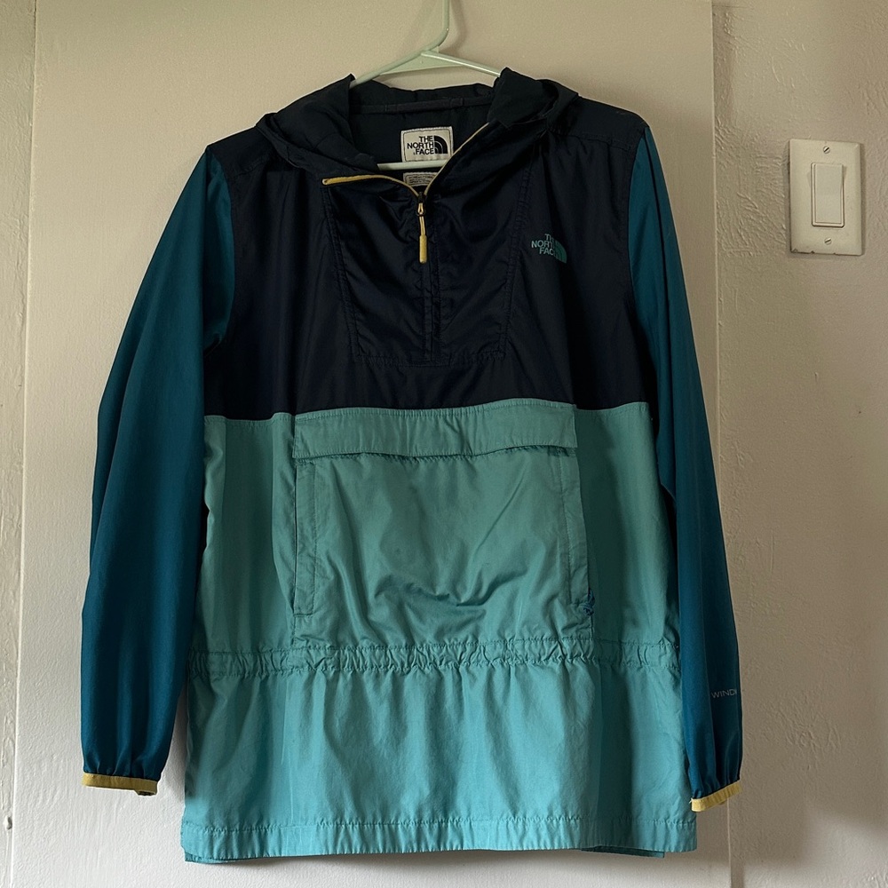 The North Face Navy and Aqua windbreaker with pockets
